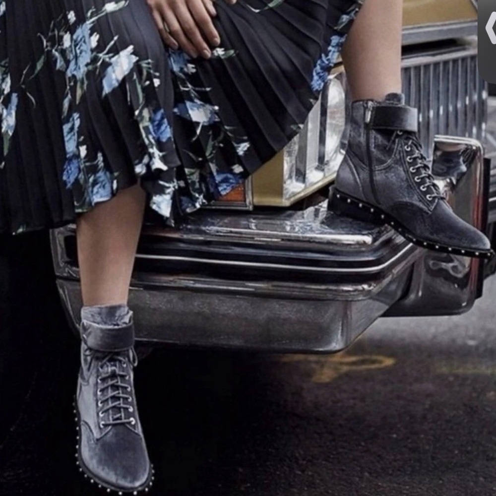 Stylish Vince Camino Grey Velvet Studded Women's Motto Boots